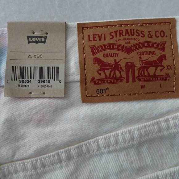 Levi's 501 Jeans Women's Size 25x30 White Tie Dye Denim Button Fly - Picture 8 of 12